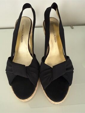 Donald J. Pliner Black Bow Espadrille Slingback Wedges